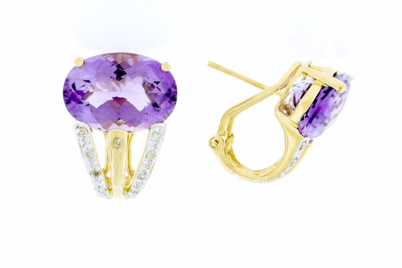 Diamond and Amethyst French Clip Earrings 14K Gold