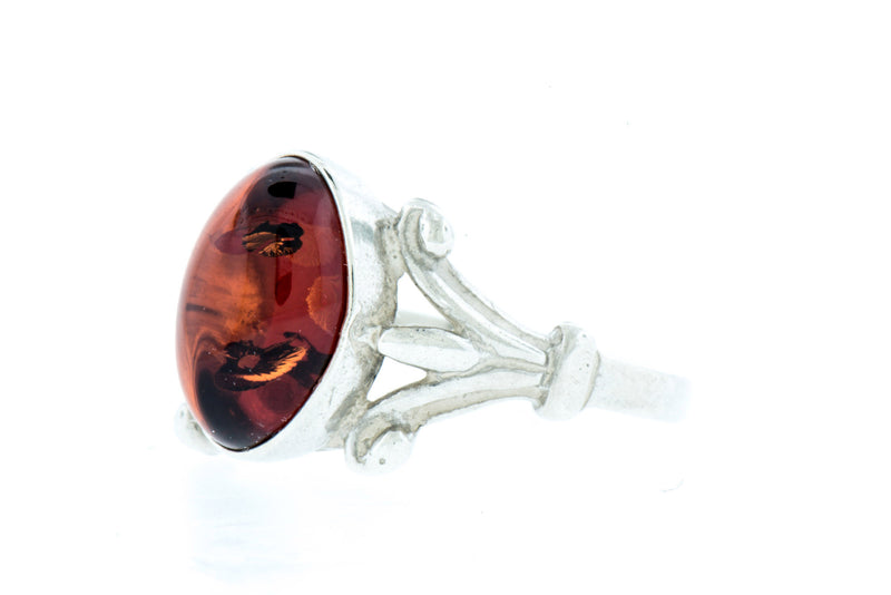 Oval Amber Ring Sterling Silver