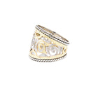 Cigar Ring with 14K Two-Tone Gold Scroll Design