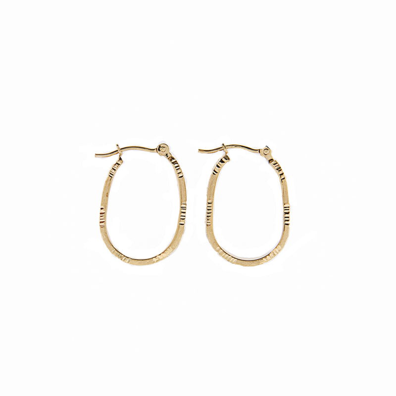 Hoop Diamond Cut Earrings - Oblong in Brushed 14K Yellow Gold