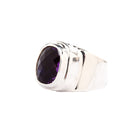 Wide Band Sterling Silver Ring with Faceted Amethyst