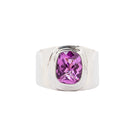 Wide Band Sterling Silver Ring with Fuchsia Faceted Rose Corundum