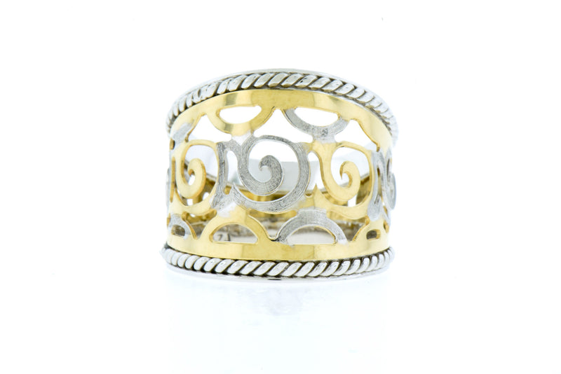 Scroll Design in 14K Yellow & White Gold