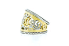 14K White & Yellow Gold Cigar Ring with Scroll Detail