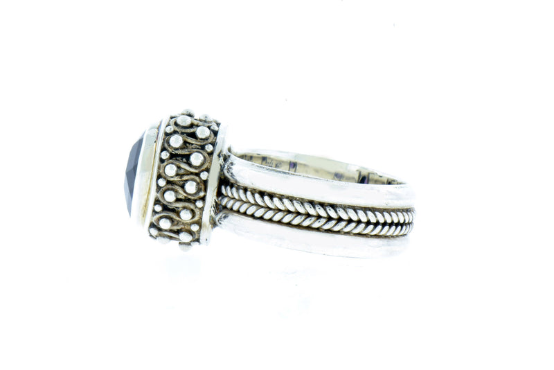 Bali Style Handcrafted Sterling Silver Ring with Green Prehnite