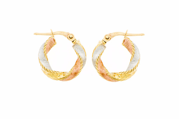Twisted 14K Tri-Color Hoop Earrings Small