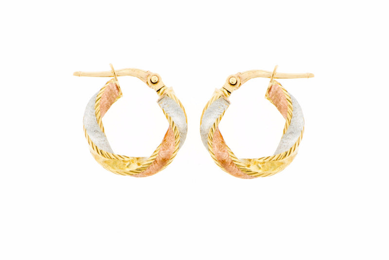 Twisted 14K Tri-Color Hoop Earrings Small