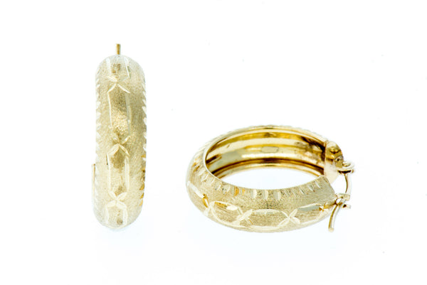 14K Gold Etched Round Hoop Earrings