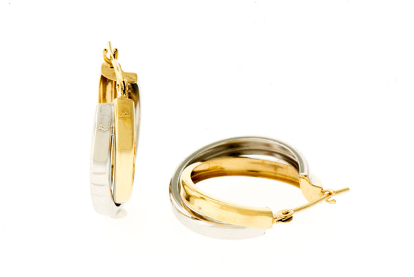 Double Hoop Earrings in White and Yellow 14K Gold