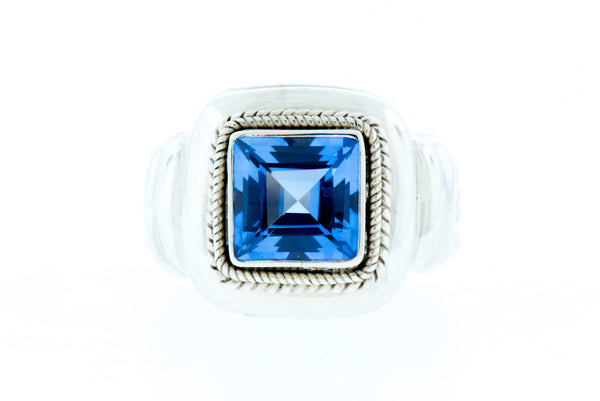 Square Blue Quartz Sterling Silver Ring