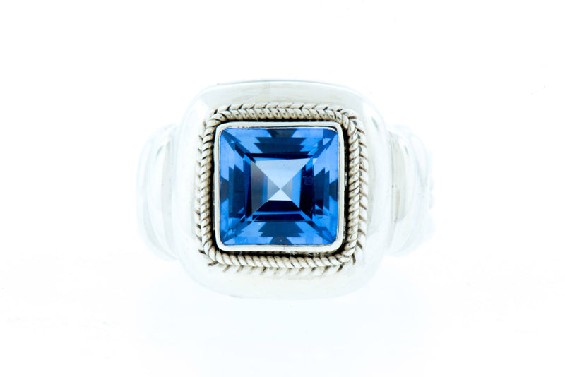 Square Blue Quartz Sterling Silver Ring