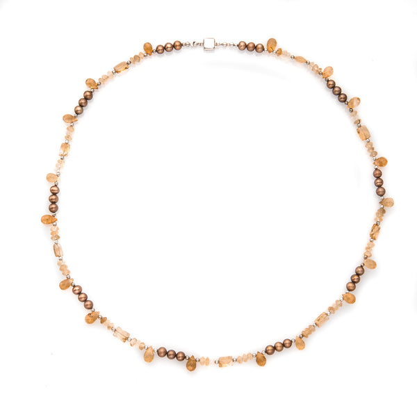 Autumn Colors Faceted Gemstone & Pearl Necklace