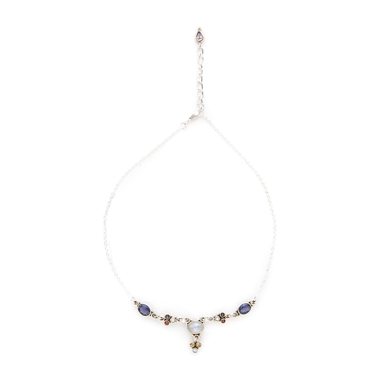Moonstone and Multi Gemstone Sterling Silver Necklace
