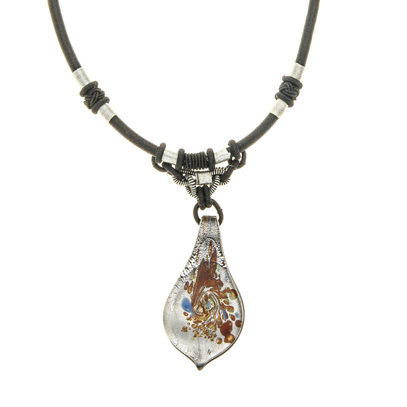 Fused Glass & Black Silk Pendant Necklace