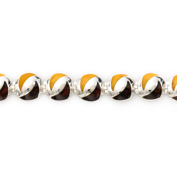 Dark Brown and Lemon Amber Sterling Silver Bracelet