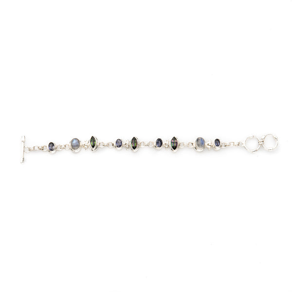 Moonstone, Mystic Topaz & Iolite Sterling Silver Bracelet