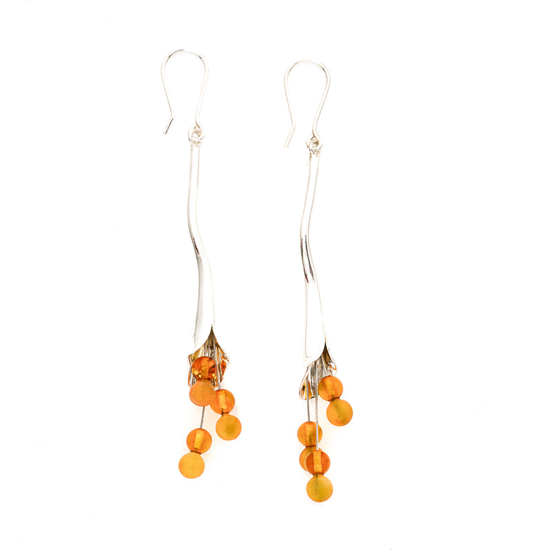 Honey Amber Sterling Silver Calla Lily Earrings