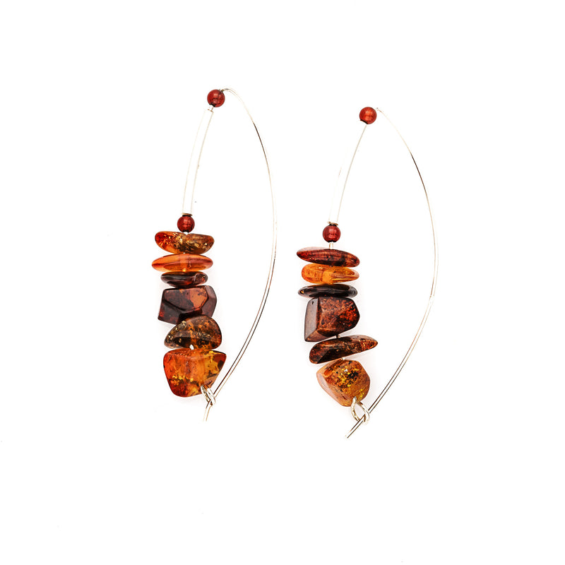 Multi color Stacked Amber & Sterling Silver Earrings