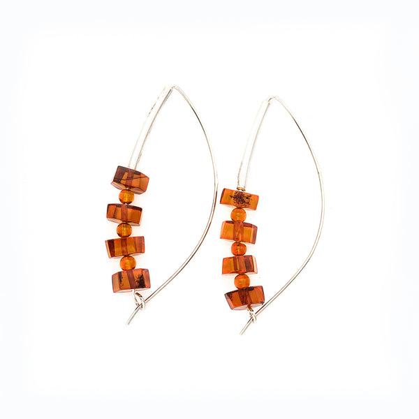 Stacked Honey Amber Sterling Silver Earrings