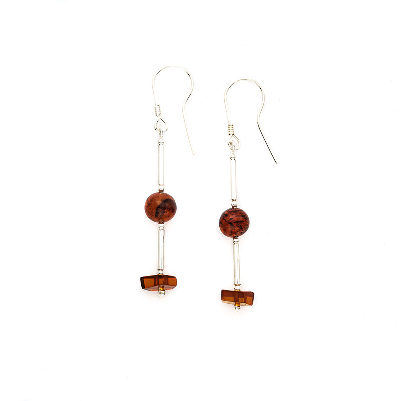 Cognac Amber Sterling Silver Earrings