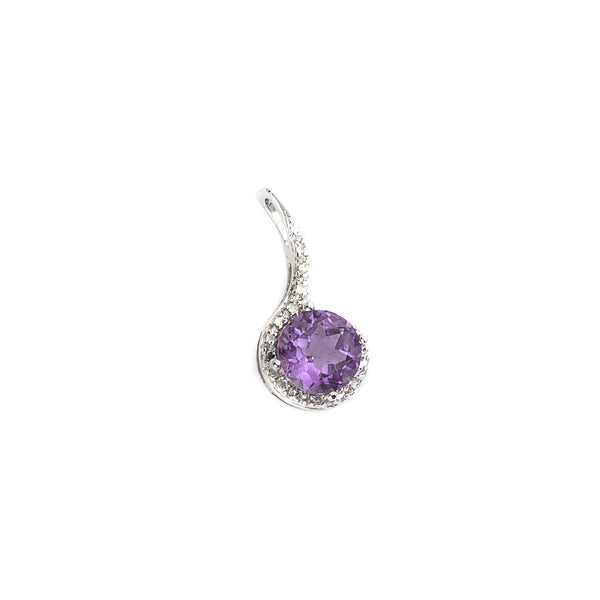 Faceted Amethyst Sterling Silver Pendant with CZ accents 