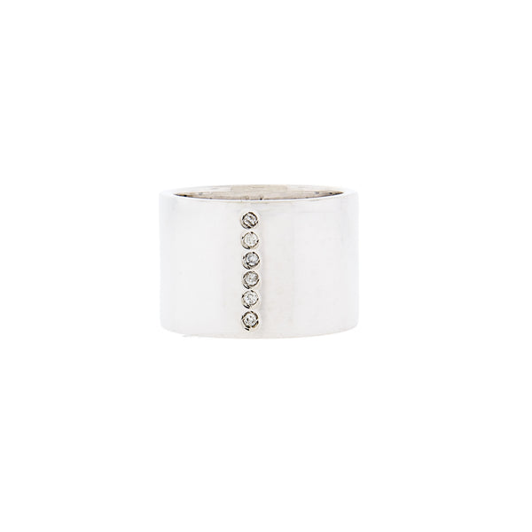 Wide Sterling Silver Ring with Diamonds