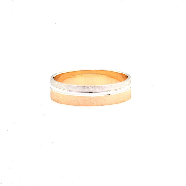 Two Tone Brush Finish 14K Gold Men's Wedding Band