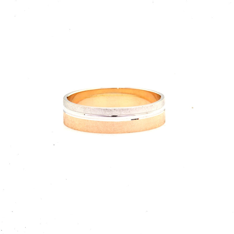 Two Tone Brush Finish 14K Gold Men's Wedding Band