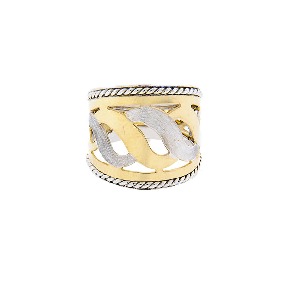 14K Two-Tone Gold Cigar Ring with Swirl Design