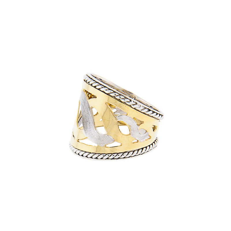 Swirl Design Cigar Ring in 14K Two-Tone Gold