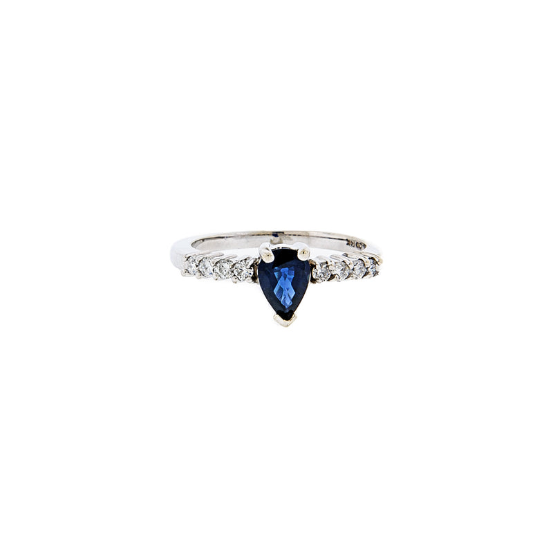 Faceted Teardrop Sapphire & Diamond Ring in 14K Gold