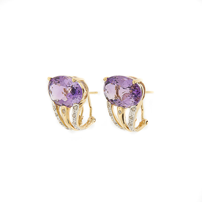 14K French Clip Amethyst and Diamond Earrings