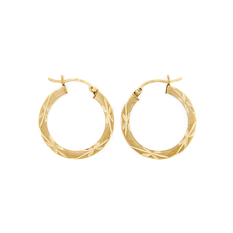 14K Gold Hoop Earrings Diamond Cut