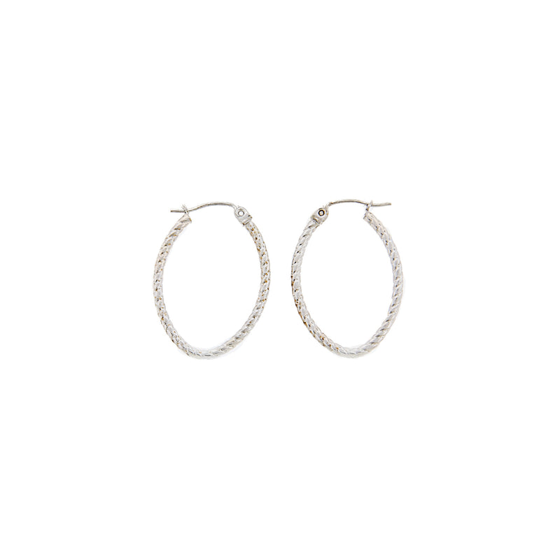 14K White Gold Rope Pattern Oval Hoop Earrings