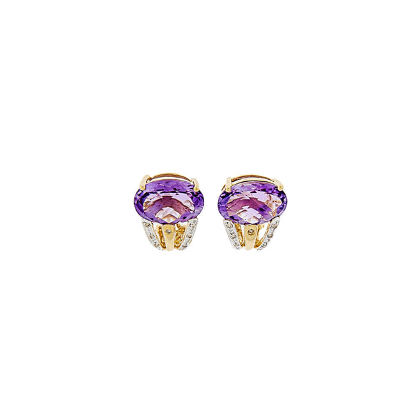 Amethyst & Diamond Earrings 14K Yellow Gold