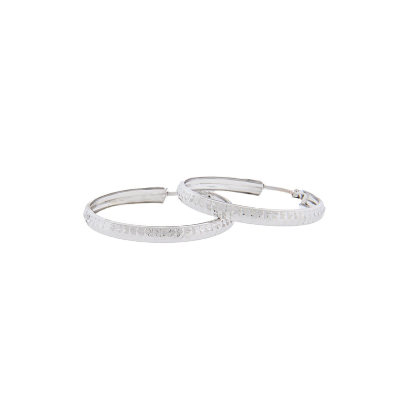 14K White Gold - Diamond Cut Hoop Earrings