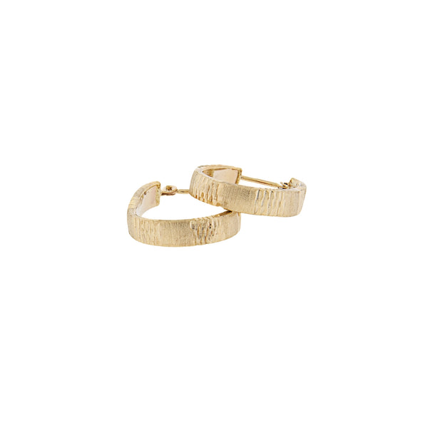 Oblong Hoop Diamond Cut Earrings in Brushed 14K Yellow Gold