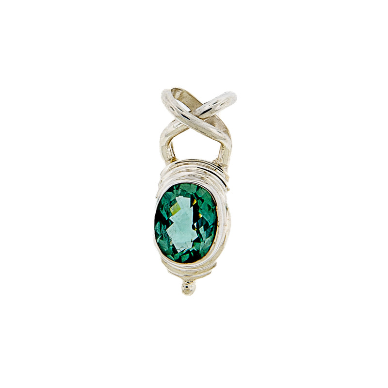 Sterling Silver Pendant with Faceted Oval Green Quartz
