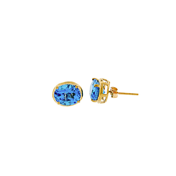 Blue Topaz Oval Post Earrings 14K Yellow Gold