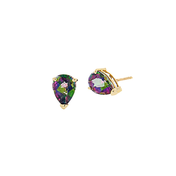 Mystic Topaz Teardrop Post Earrings in 14K Yellow Gold