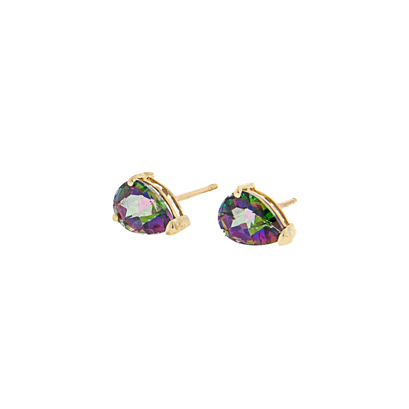 14K Gold Mystic Topaz Teardrop Post Earrings