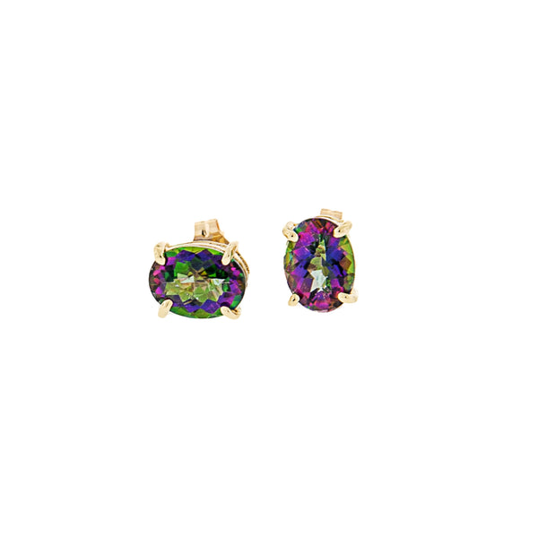 Mystic Topaz Oval Post Earring in 14K Yellow Gold
