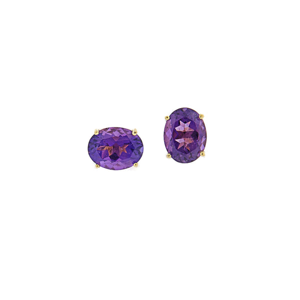 Amethyst Post Earrings in 14K Gold