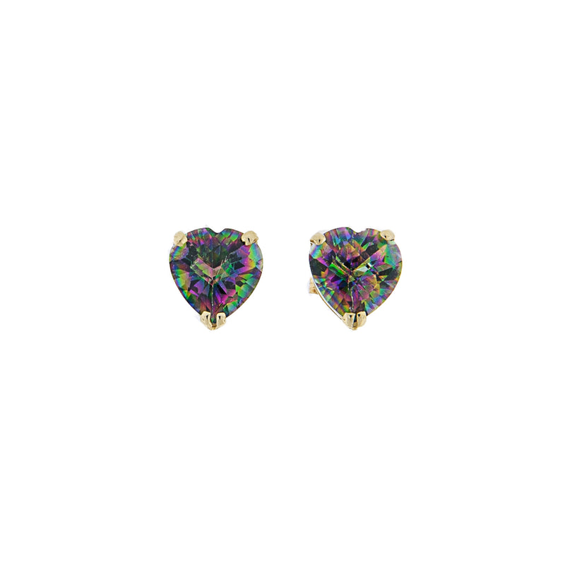 Heart Shaped Mystic Topaz 14K Gold Post Earrings