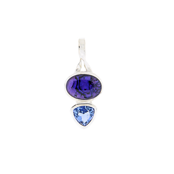 Purple Oval Abalone and Trillion Blue Quartz in Sterling Silver