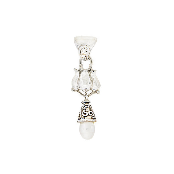 Bali Style Bail Pearl Drop Pendant in Sterling Silver