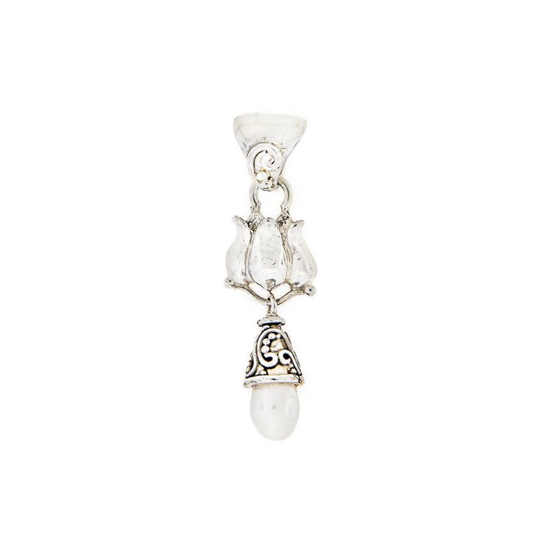 Bali Style Bail Pearl Drop Pendant in Sterling Silver