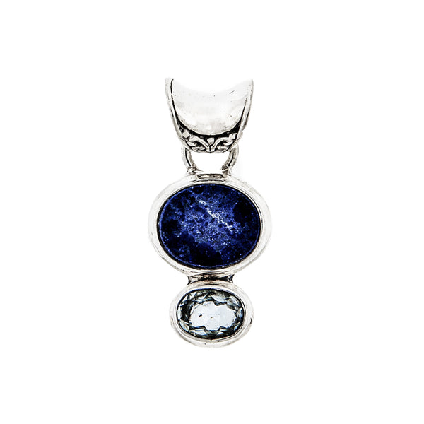 Blue Lapis and Green Quartz Pendant with Unique Saddle Bail