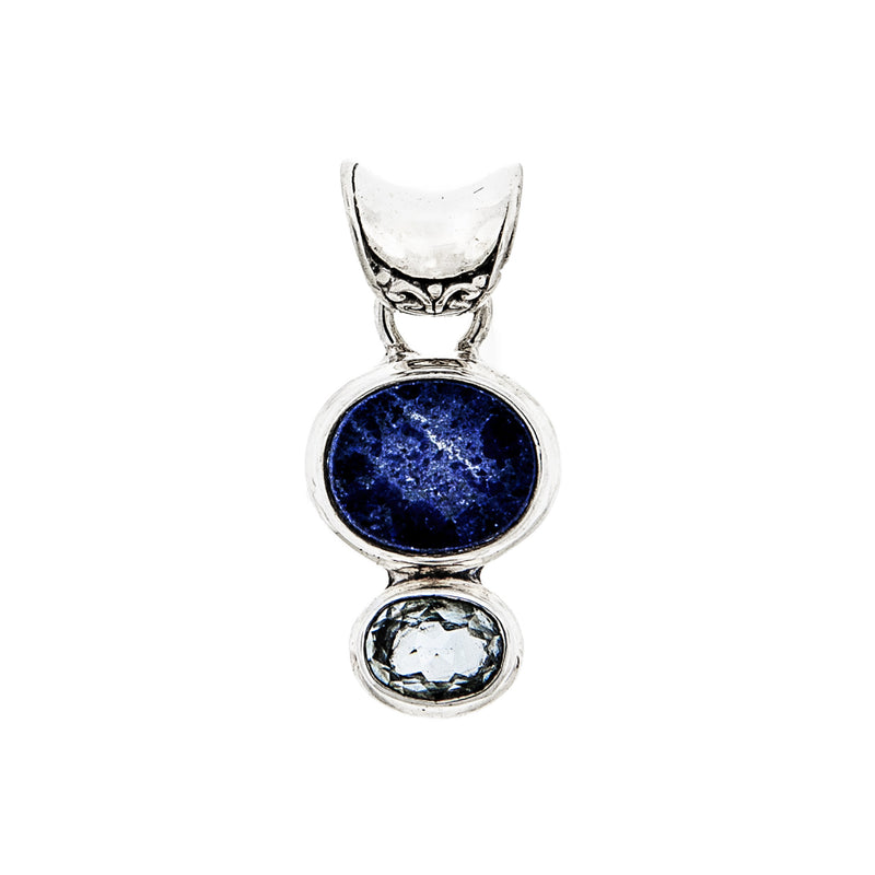 Blue Lapis and Green Quartz Pendant with Unique Saddle Bail