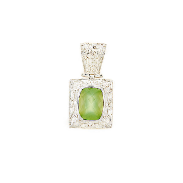 Green Prehnite Set in Detailed Sterling Silver Frame Pendant